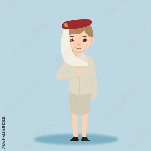 Stewardess. Woman hostess using uniform of boarding airplane girl vector cartoon characters. Stewardess and hostess attendant cartoon illustration