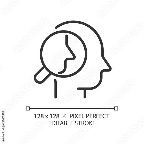 2D pixel perfect editable black introspection icon, isolated vector, thin line illustration representing soft skills.