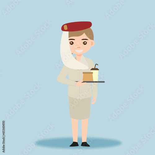 Stewardess. Woman hostess using uniform of boarding airplane girl vector cartoon characters. Stewardess and hostess attendant cartoon illustration