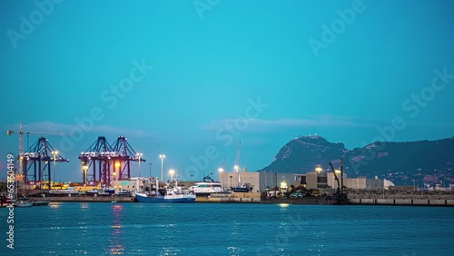 Shipping terminal at Algeciras, Spain - twilight timelapse