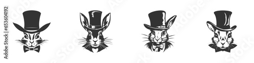 Silhouette of a hare face with a top hat. Vector illustration