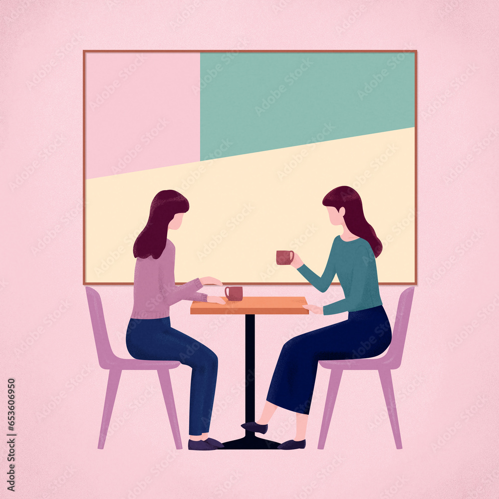 カフェで話をする二人の女性 カフェで話をする二人の女性