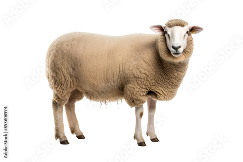 a beautiful sheep full body on a white background studio shot isolated PNG © JetHuynh
