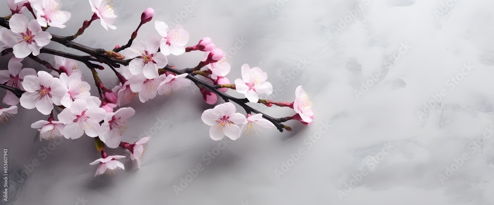 Obraz premium Cherry blossom branch on gray background