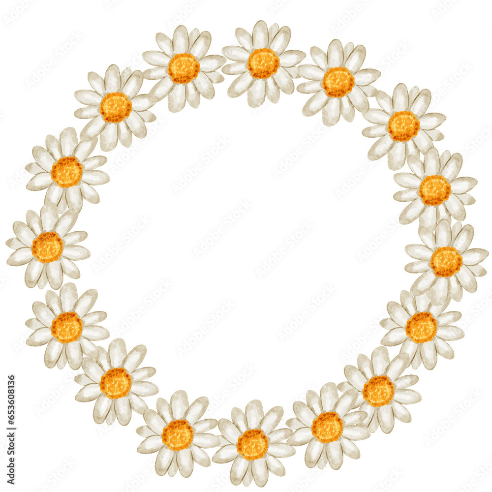 frame of daisies, watercolor daisy, daisy wreath, daisy