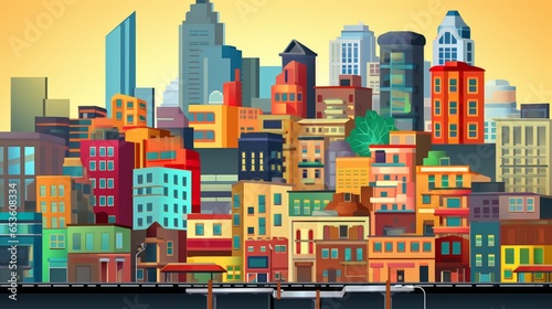 A cityscape with buildings made of diverse colors, representing urban diversity