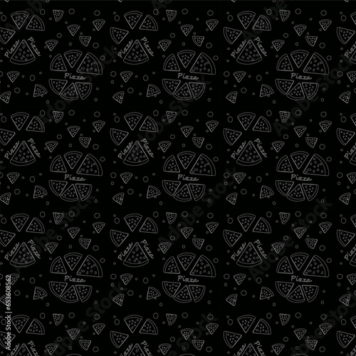 seamless pattern with pizza on black background, vector illustration, eps 10