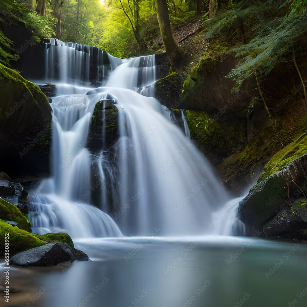 Obraz premium waterfall in the woods generated by AI