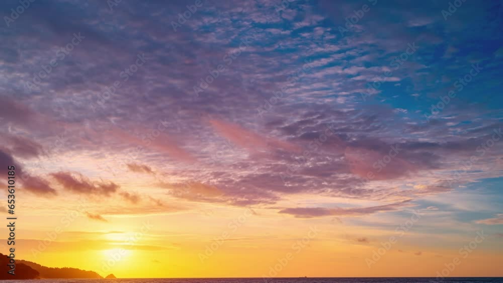 Beautiful 4K Time lapse of Majestic sunrise or sunset sky landscape,Amazing light of nature cloudscape sky and Clouds moving away rolling,Colorful sunrise cloud timelapse,Travel and nature background