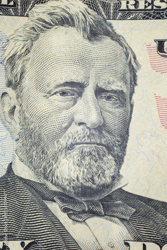 Portrait The 18th U.S. President Ulysses S. Grant on The United States fifty dollar bill photo