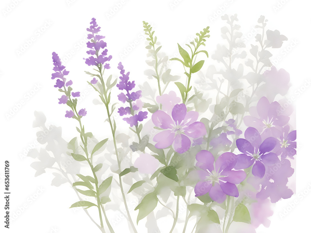 Naklejka premium Purple flowers on white background, ai generative