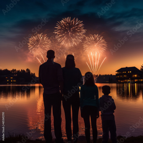People looking at firework in new year evening