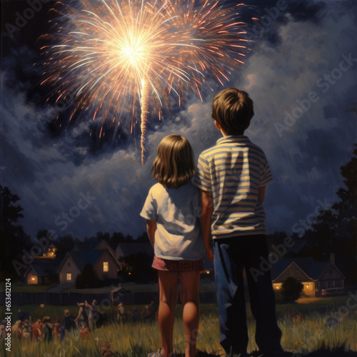 People looking fireworks in new year evening