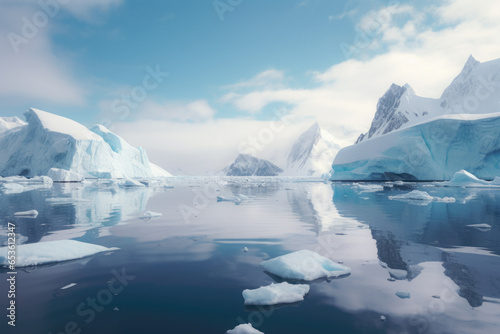 Icebergs And Snow Of Great Antarctica Landscape Created Using Artificial Intelligence
