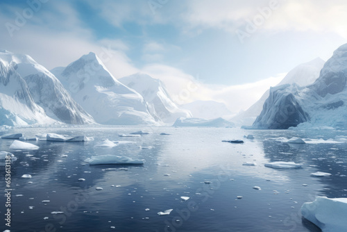 Icebergs And Snow Of Great Antarctica Landscape Created Using Artificial Intelligence