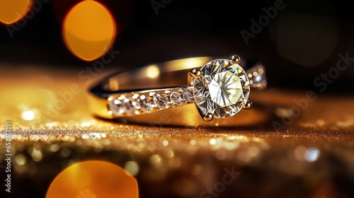 Diamond ring wedding rings on wooden background AI-generated images