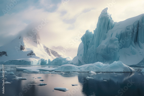 Icebergs And Snow Of Great Antarctica Landscape Created Using Artificial Intelligence © Damianius
