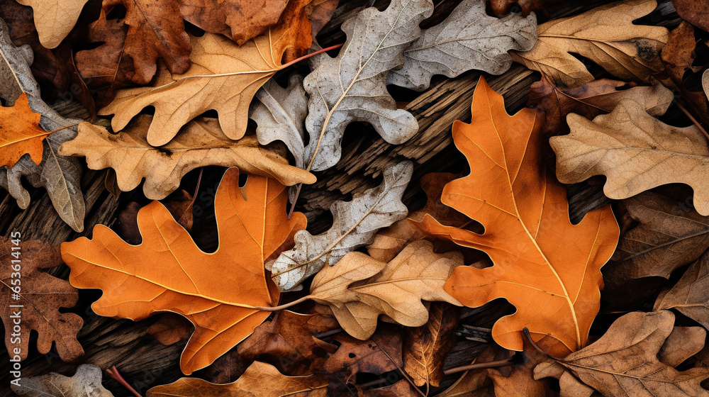 Fallen oak leaves. Nature background. Autumn background.