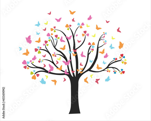 colorful tree with butterfly and hearts les papillons