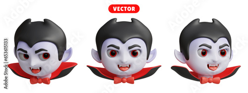 cute vampire head 3D vector icon set.