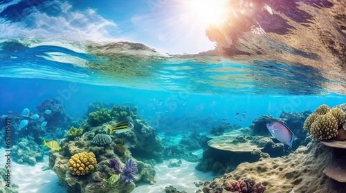 Underwater world  Underwater views  coral reefs and fish. Generative AI