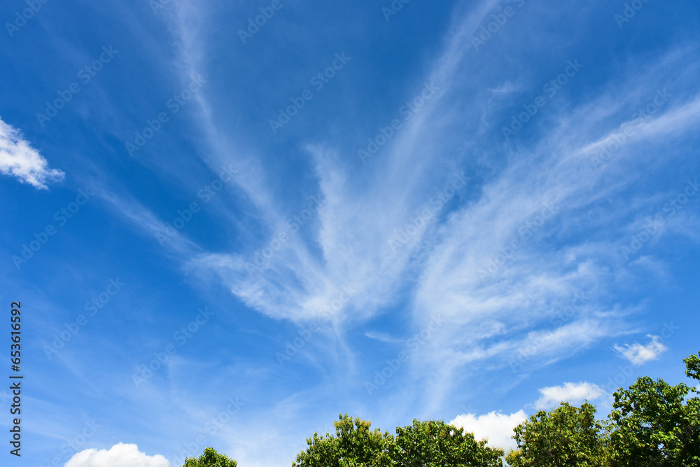 Obraz premium Blue sky and tiny white clouds for background.