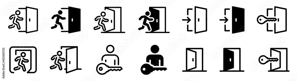 Entry and exit icons. Login and logout icon set. Enter and quit icons. Flat style vector icons - obrazy, fototapety, plakaty 