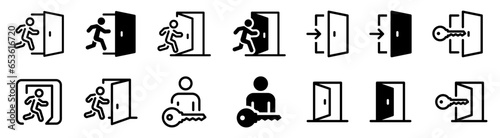 Entry and exit icons. Login and logout icon set. Enter and quit icons. Flat style vector icons photo