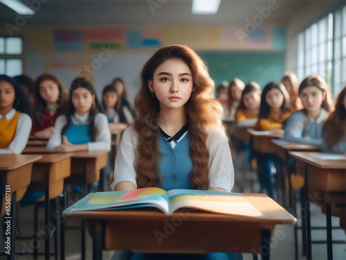 teen girl in classroom school digital art photography