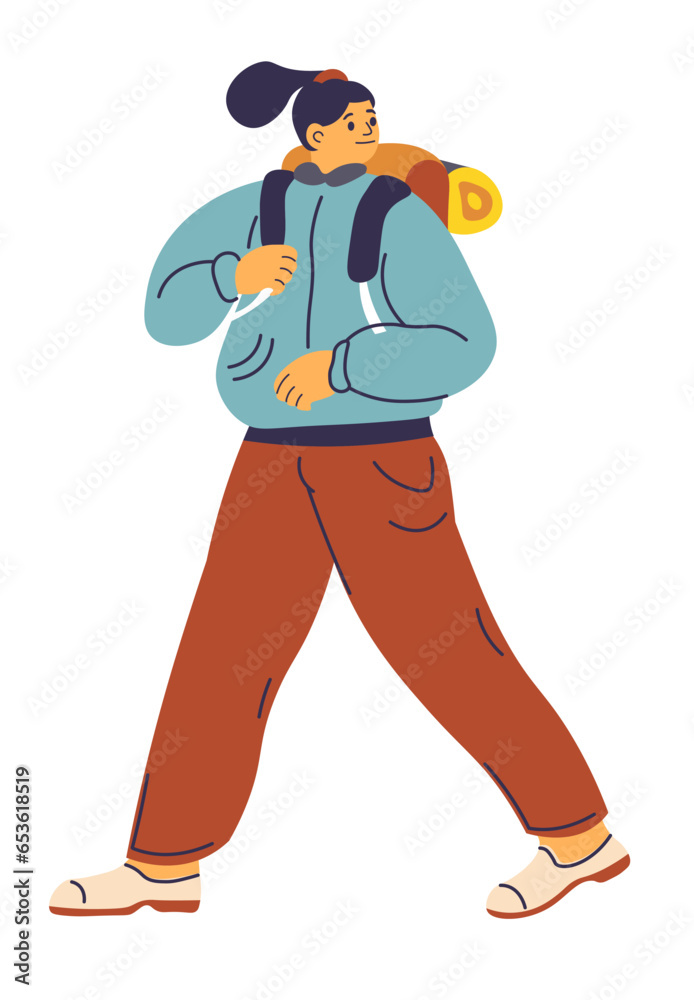 Woman wearing comfy clothes trekking or hiking Woman wearing comfy clothes trekking or hiking