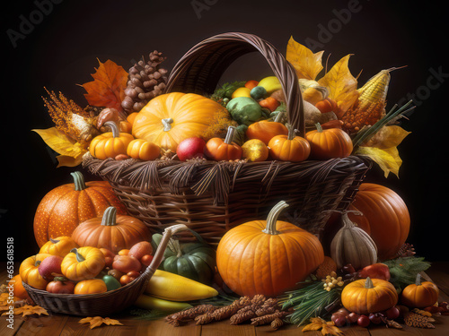 Fresh autumn pumpkins and other seasonal fruit and vegetables