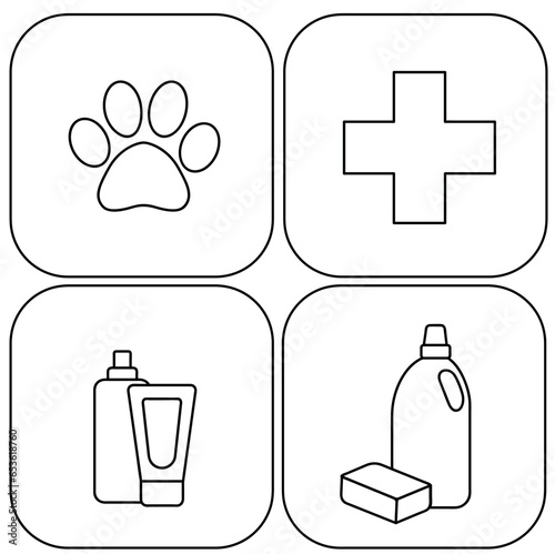 Icon set cosmetics pet products  medicine logos symbol panel category for website internet order interior for home vector illustration