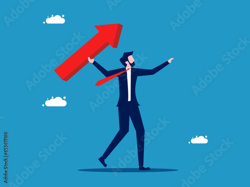 Accelerate business progress. businessman plots growth with all his might. Vector