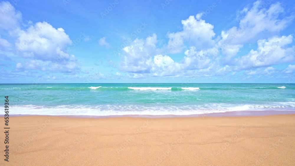 Summer sea in sunny day beautiful Tropical seashore scenic off phuket beach phuket thailand with wave crashing on sandy shore Amazing travel and tour background Copy space