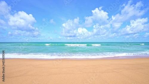 Summer sea in sunny day beautiful Tropical seashore scenic off phuket beach phuket thailand with wave crashing on sandy shore Amazing travel and tour background Copy space