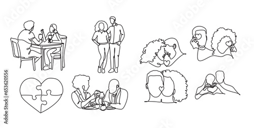 One line drawing. Happy and loving couples. Continuous one line drawing of a portrait. Fashionable couples style.