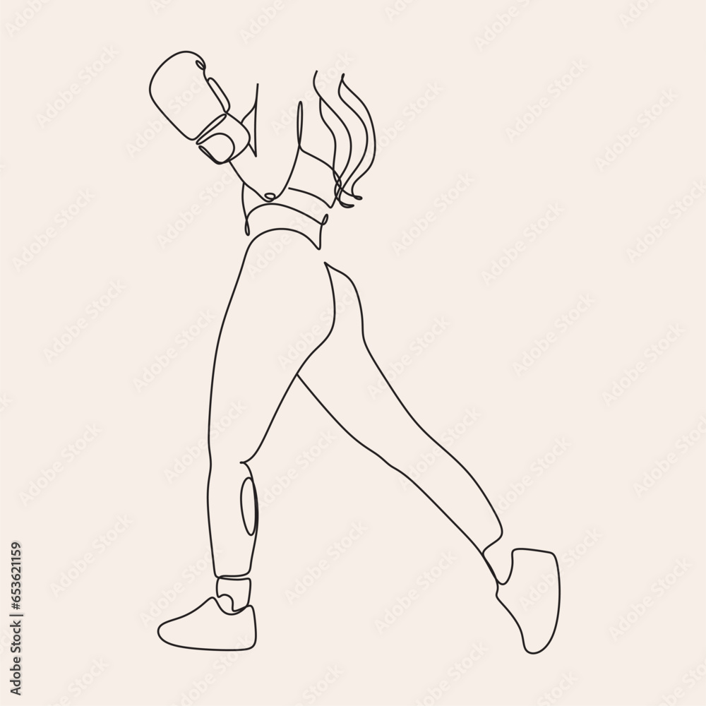 Line art abstract beautiful woman in boxing gloves. Kickboxing woman in gym