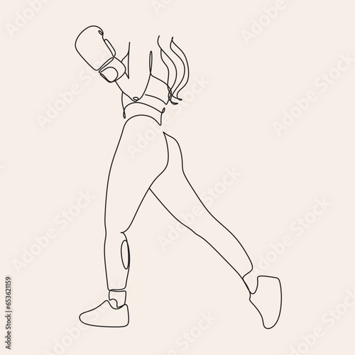 Obraz na płótnie Line art abstract beautiful woman in boxing gloves. Kickboxing woman in gym w salonie
