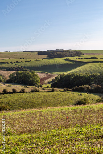 A view over a green landscape at Ditchling Beacon in the Sussex countryside