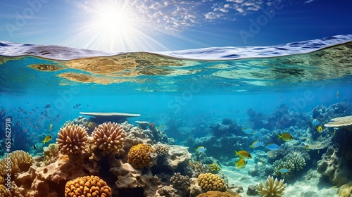 Underwater world, Underwater views, coral reefs and fish. Generative AI © ellisa_studio