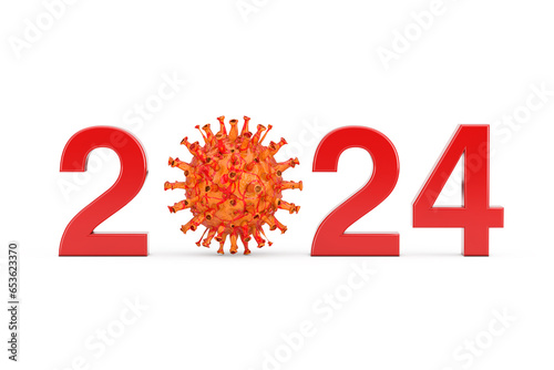 2024 Year with Zero Symbol as COVID-19 Corona Viruses Bacterias. 3d Rendering photo