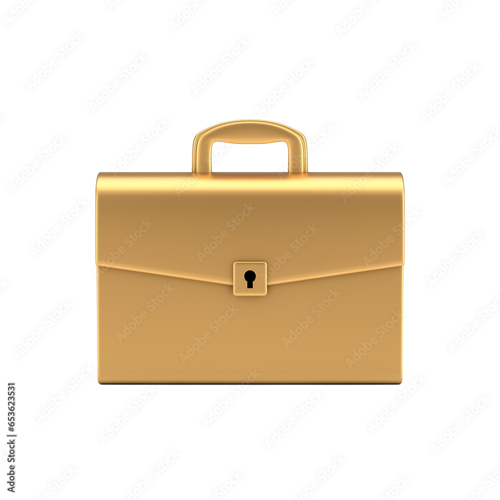 Golden Cartoon Icon Briefcase or Schoolbag. 3d Rendering Golden Cartoon Icon Briefcase or Schoolbag. 3d Rendering