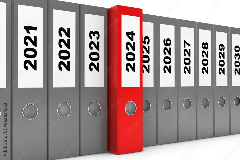 Office Folders with New Year 2024 Sign. 3d Rendering Office Folders with New Year 2024 Sign. 3d Rendering