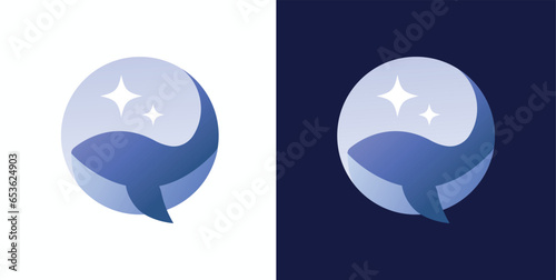 Blue whale logo, logotype, serene blue and purple logo, sea, ocean, stars