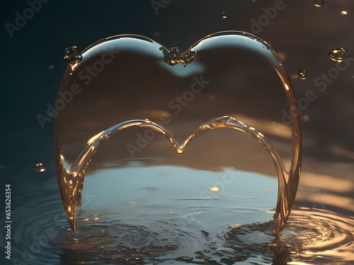 Transparent water drop heart in water for valentine's day