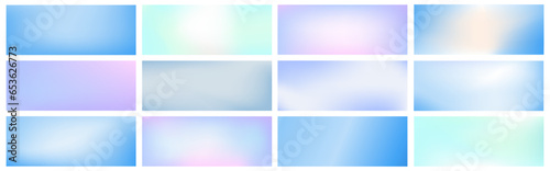Vector gradient pastel backgrounds set. Collection of winter mesh coloured banners.