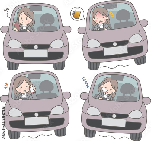 危険な運転をする若い女性