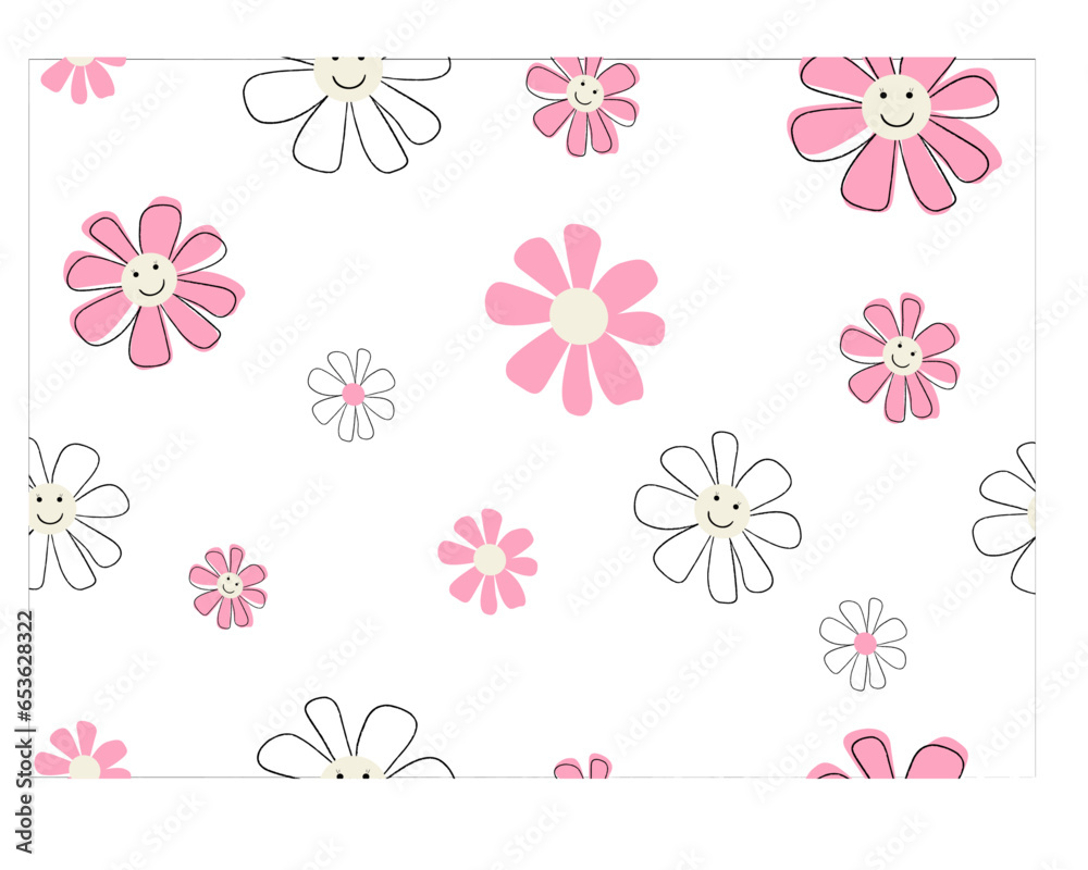 daisy smile face emoji design daisy pattern daisy seamless pattern vector design hand drawn spring daisy flower fabric towel design pattern summer print ditsy flower,spring,stationary,fabric,paper