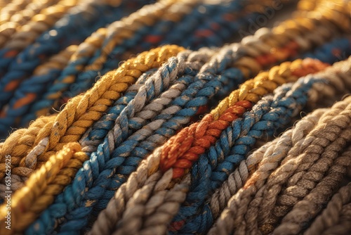 Closeup of several rows of a rope nautical background. ai generative