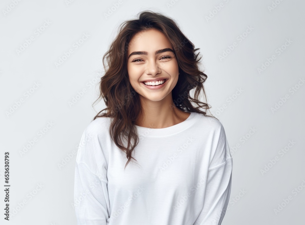 Cute woman standing on a white background Cute woman standing on a white background